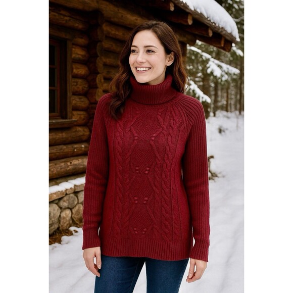 Gap Women's Burgundy Cable Knit Turtleneck Chunky Sweater Cozy Winter Cabin Sm - Picture 2 of 8